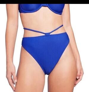 Women's Strappy Ribbed High Waist Extra High Leg Extra Cheeky Bikini Bottom S
